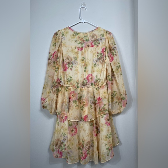 Ted Baker V-Neck GGT Printed Tie-front Mini Floral Chiffon Dress Yellow Accents - Picture 13 of 16